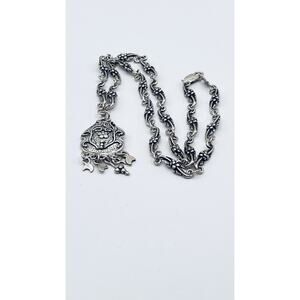 925 Silver Vintage Designer Gheaui Super Rare Fancy Floral Link Y-drop Necklace